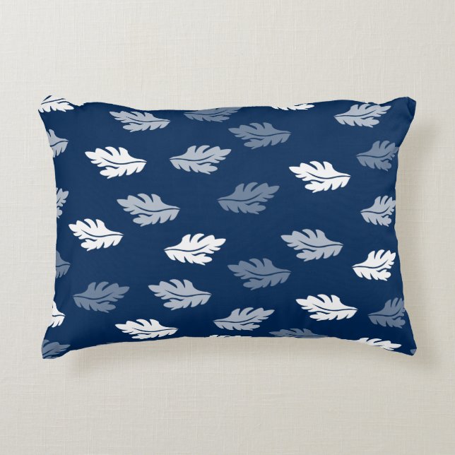 Navy Blue Antique Leaves Pattern Accent Pillow (Front)