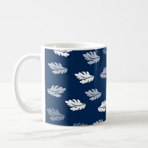 Navy Blue Antique Leaves Pattern Coffee Mug