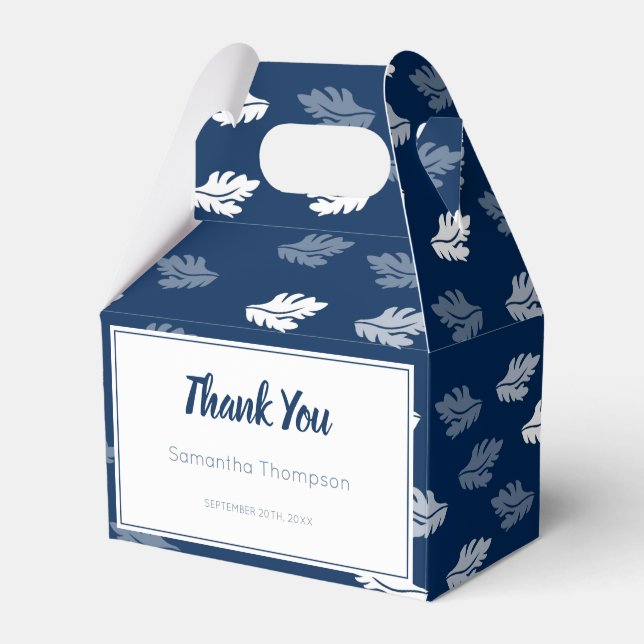 Navy Blue Antique Leaves Pattern Favor Boxes (Front Side)