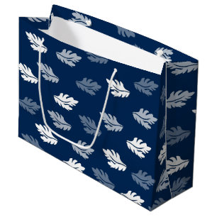 Navy Blue Antique Leaves Pattern Large Gift Bag