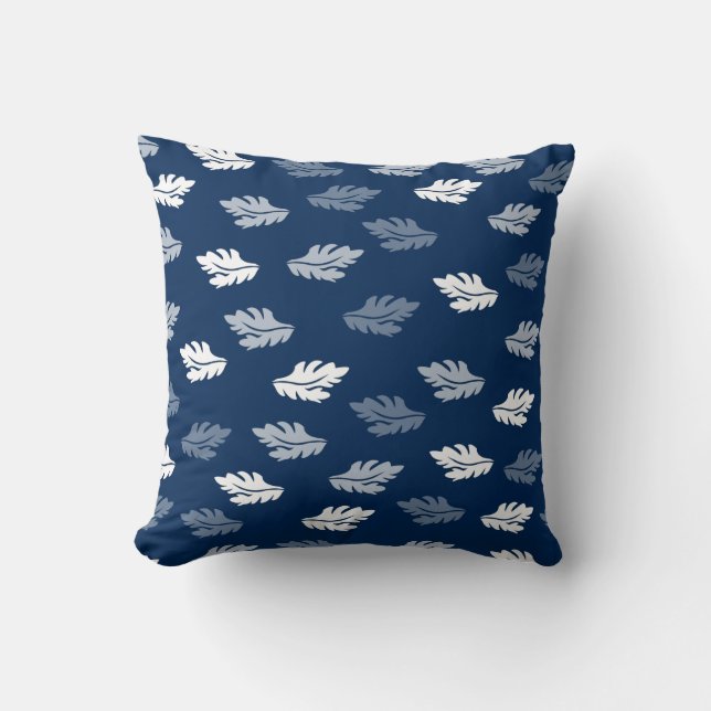 Navy Blue Antique Leaves Pattern Throw Pillow (Front)