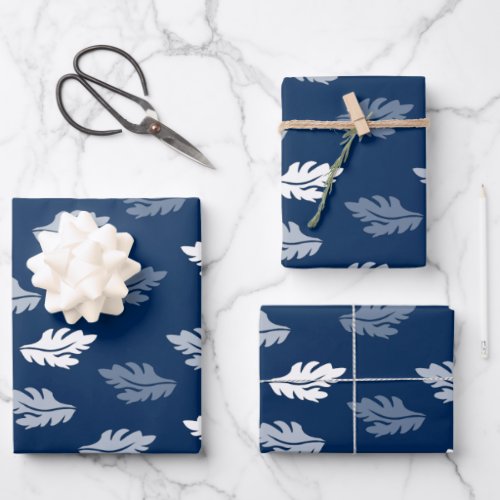 Navy Blue Antique Leaves Pattern Wrapping Paper Sheets