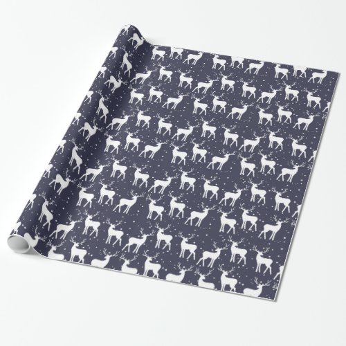 Navy Blue Antler Reindeer Christmas Pattern Wrapping Paper