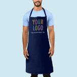 Navy Blue Apron Promotional Custom Company Logo<br><div class="desc">Personalize this all-over-print apron with your own company logo or picture and custom text. The text can be a name, business tagline, website address, social media handle, or other personalized text to express yourself. Available in navy blue and other colors (all colors are customizable). Available in large, medium, and child...</div>