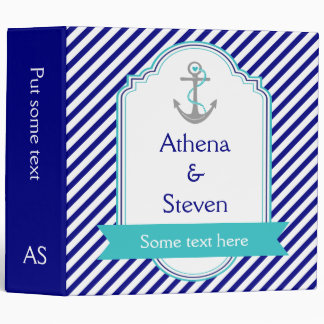 Navy blue, aqua anchor nautical wedding planner binder