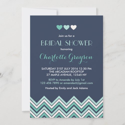Navy Blue Aqua Chevron Bridal Shower Invitation