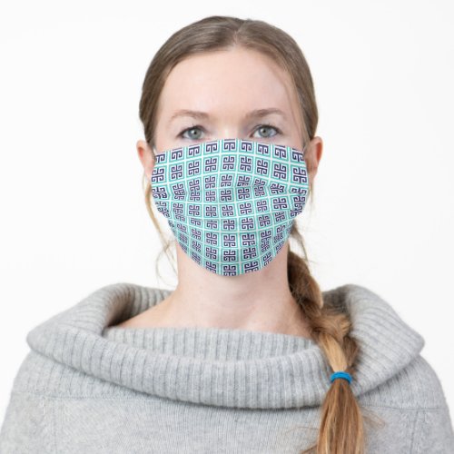 Navy Blue Aqua Greek Pattern Adult Cloth Face Mask