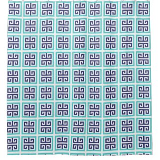 Navy Blue Aqua Greek Pattern Shower Curtain