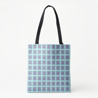 Navy Blue Aqua Greek Pattern Tote Bag