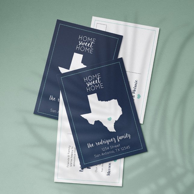 Navy Blue & Aqua Home Sweet Home - Texas Moving Announcement Postcard (Creator Uploaded)
