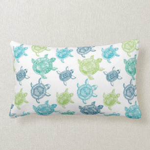 Navy Blue+Aqua+Lime Green+Teal Sea Turtles Lumbar Pillow