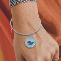 Navy Blue &amp; Aqua Watercolor Whale Charm  Bangle Bracelet