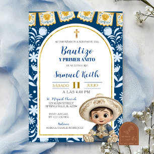 Navy Blue Arch Cielito Lindo Baptism 1st Birthday Invitation