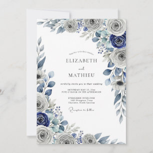 Navy Blue Arctic Winter Wedding Invitation
