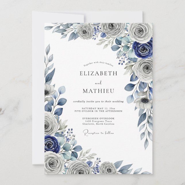 Navy Blue Arctic Winter Wedding Invitation (Front)
