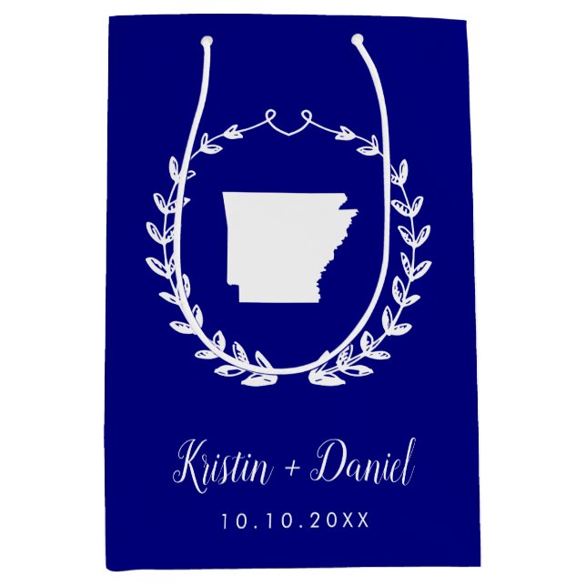 Navy Blue Arkansas Map Wedding Welcome Swag Medium Gift Bag (Front)