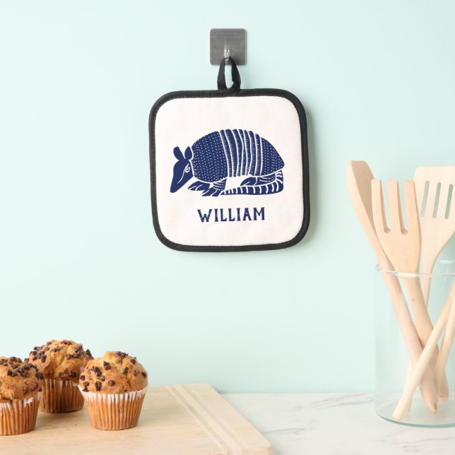 Navy Blue Armadillo and Name Personalized Pot Holder (Insitu(Hanging))