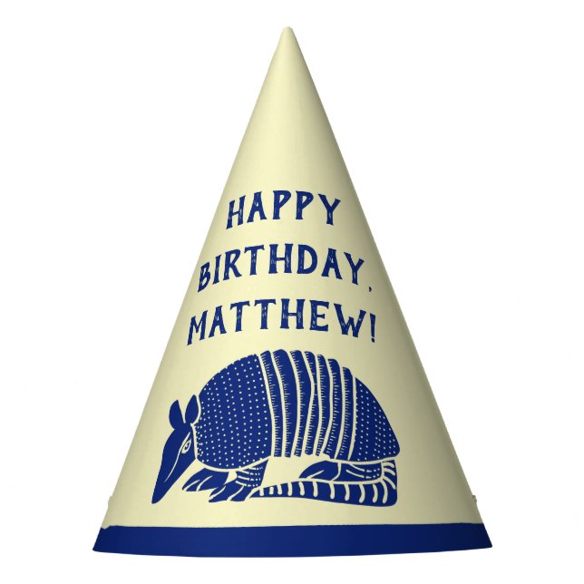 Navy Blue Armadillo Personalized Birthday Party Party Hat (Front)