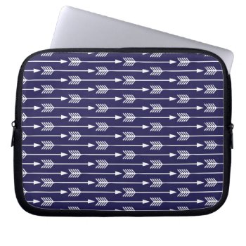 Navy Blue Arrows Pattern Laptop Sleeve by heartlockedcases at Zazzle