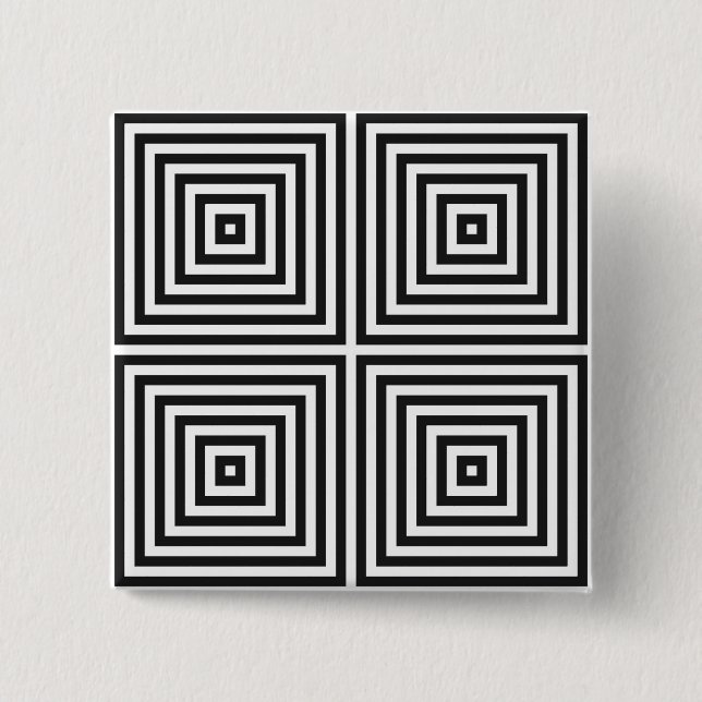 Navy Blue Art Concentric Squares on White BG Button (Front)