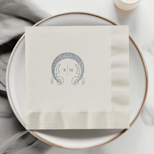 Navy Blue Art Nouveau Monogram Initial Table Decor Napkins (Creator Uploaded)