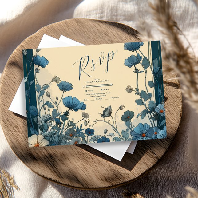 Navy Blue Art Nouveau Wedding RSVP Card (Creator Uploaded)