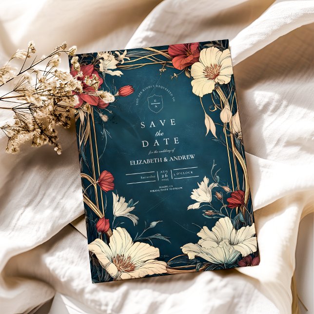 Navy Blue Art Nouveau Wedding Save The Date (Creator Uploaded)
