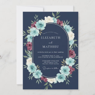 Navy Blue Artistic Botanical Wedding Invitation