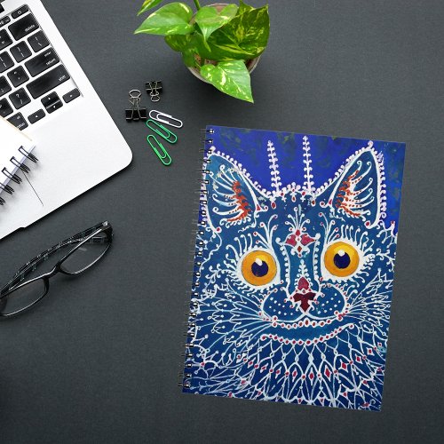 Navy Blue Artistic Cat unique kaleidoscope artwork Notebook