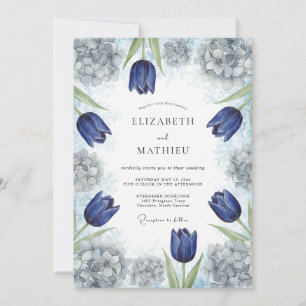 Navy Blue Artistic Spring Wedding Invitation