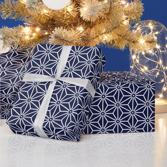 Navy blue Asanhoha Japanese Pattern Wrapping Paper (Holidays)