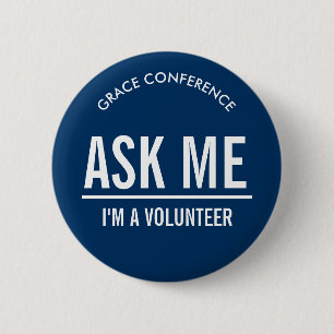 Navy Blue Ask Me Volunteers Button