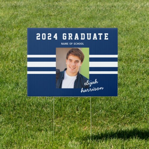 Navy Blue Athletic Photo Graduation Sign