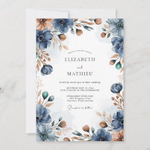 Navy Blue Atmospheric Autumnal Wedding Invitation
