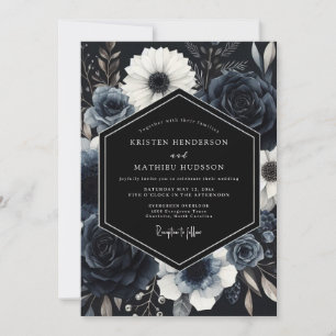Navy Blue Atmospheric Winter Wedding Invitation