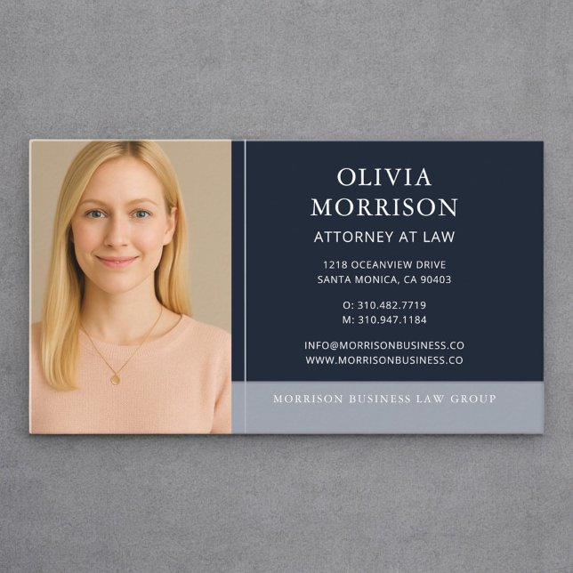 Navy Blue Attorney at Law Photo  Business Card (Creator Uploaded)
