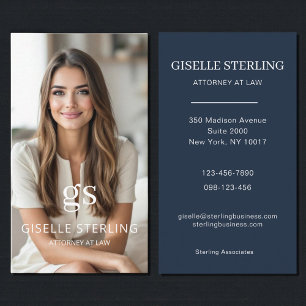 Navy Blue Attorney at Law Photo Professional  Business Card