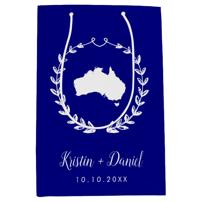 Navy Blue Australia Map Wedding Welcome Swag Medium Gift Bag (Front)