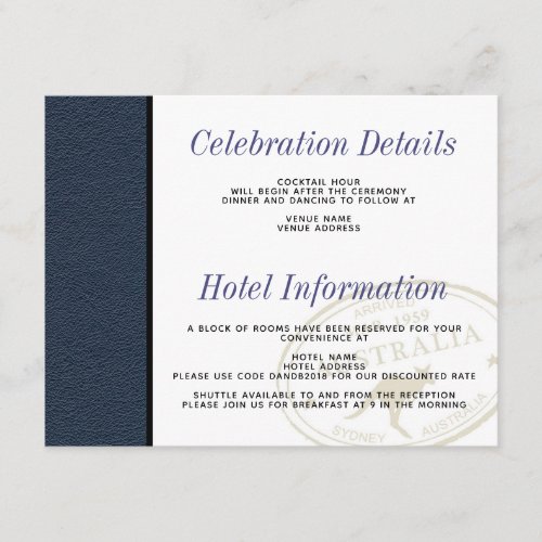 Navy Blue Australia Passport Enclosure Card