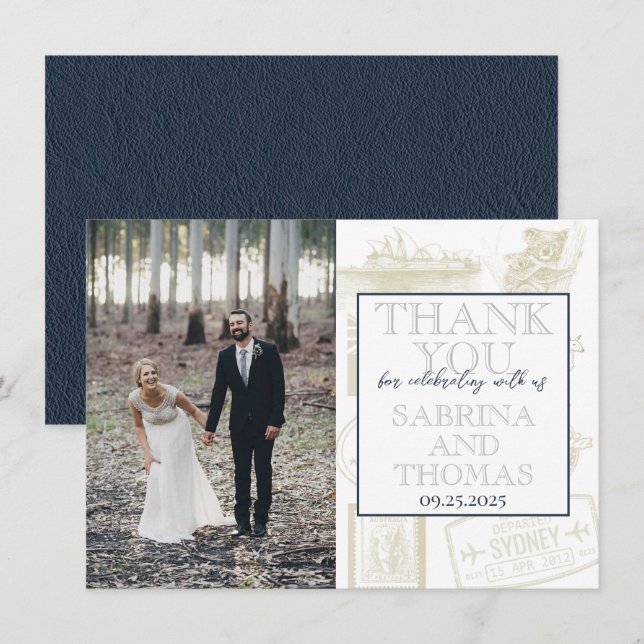 Navy Blue Australia Wedding Photo Thank You (Front/Back)