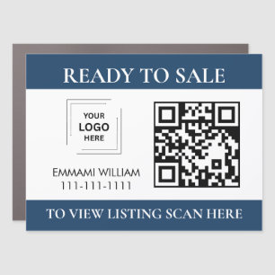 Navy Blue Auto Dealership For Sale QR Code Car Magnet