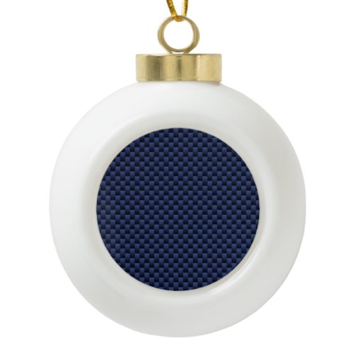 Navy Blue Automotive Carbon Fiber Weave Print Ceramic Ball Christmas Ornament