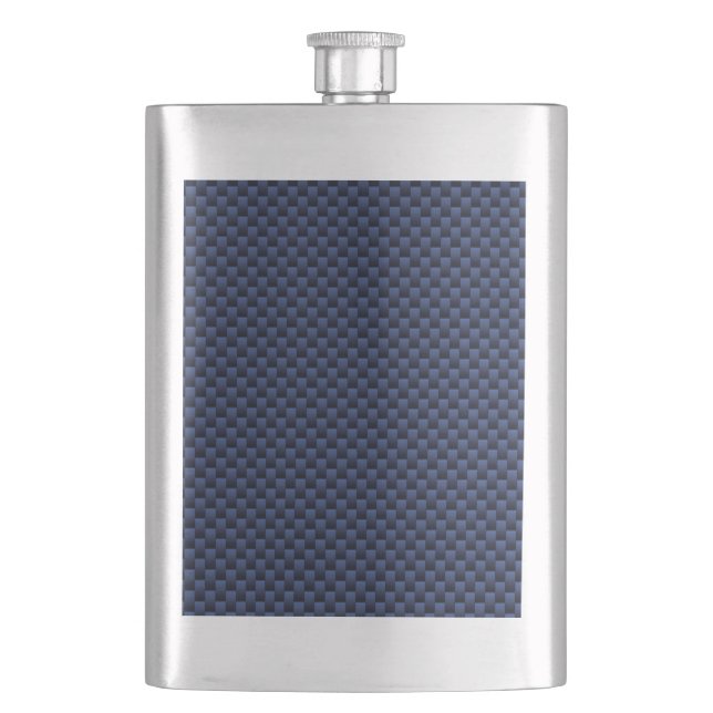 Navy Blue Automotive Carbon Fiber Weave Print Flask (Front)