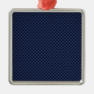 Navy Blue Automotive Carbon Fiber Weave Print Metal Ornament