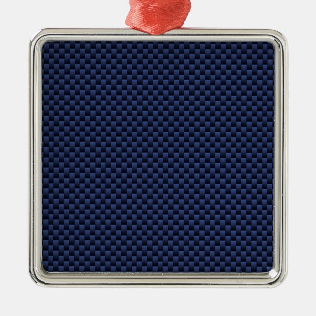 Navy Blue Automotive Carbon Fiber Weave Print Metal Ornament (Front)