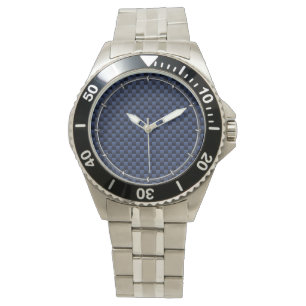 Navy Blue Automotive Carbon Fiber Weave Print Watch