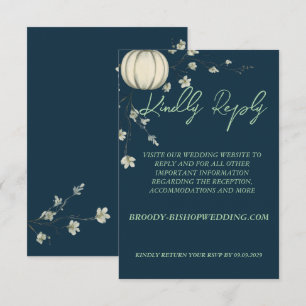 Navy Blue Autumn Pumpkin Wedding RSVP Card