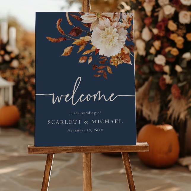 Navy Blue Autumn Welcome Poster (Navy Blue Autumn Welcome Poster by Painted Paperie
)