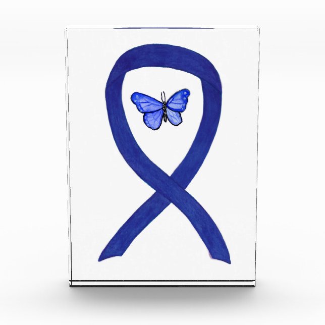 Navy Blue Awareness Ribbon Butterfly Paperweight Acrylic Award (Front)