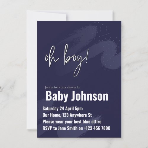 Navy blue baby baby shower invitation